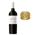 A bottle of MHUDI Boutique Family Winery red wine with a white label and double gold award seal on the right, set against a plain white background.
